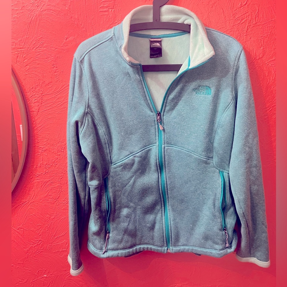 Teal North Face fleece jacket